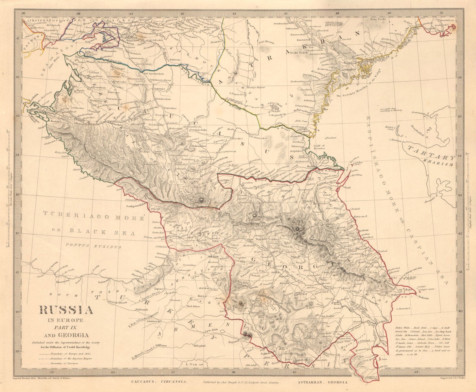CAUCASUS. Russia Circassia Astrakhan Georgia Azerbaijan. SDUK 1845 old map